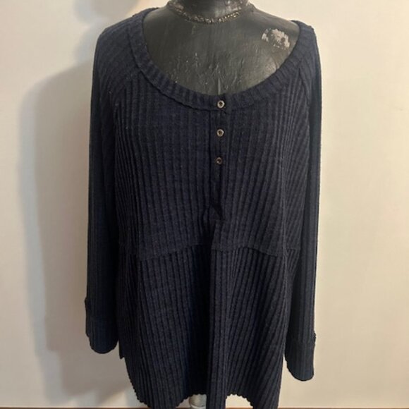 Weekend Suzanne Betro Gray rib knit 1/4 button down sweater, size 3X - Picture 1 of 5